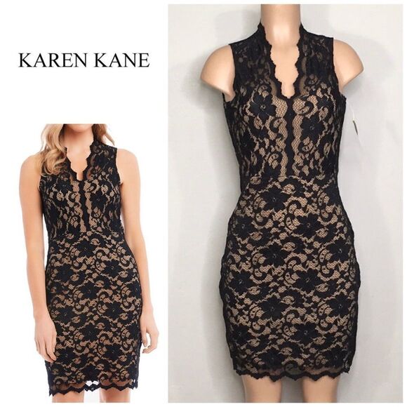 New Karen Kane black stretch lace dress. S-4/6 - Picture 1 of 9